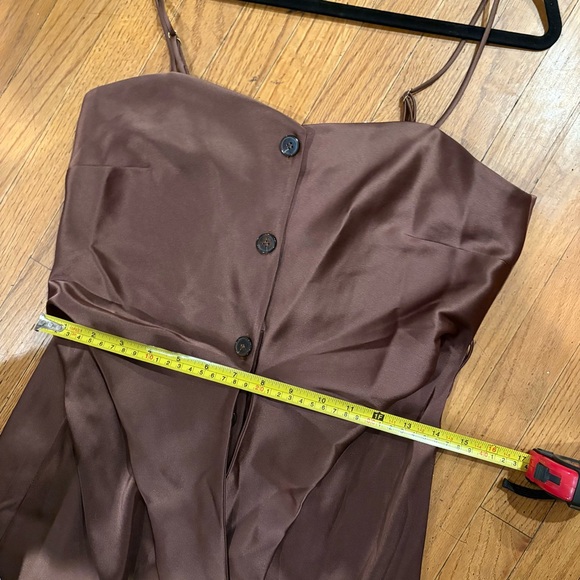 Nanushka Sayan Draped Slip Satin Midi Dress Brown Spaghetti Button Front Luxury - Picture 16 of 16